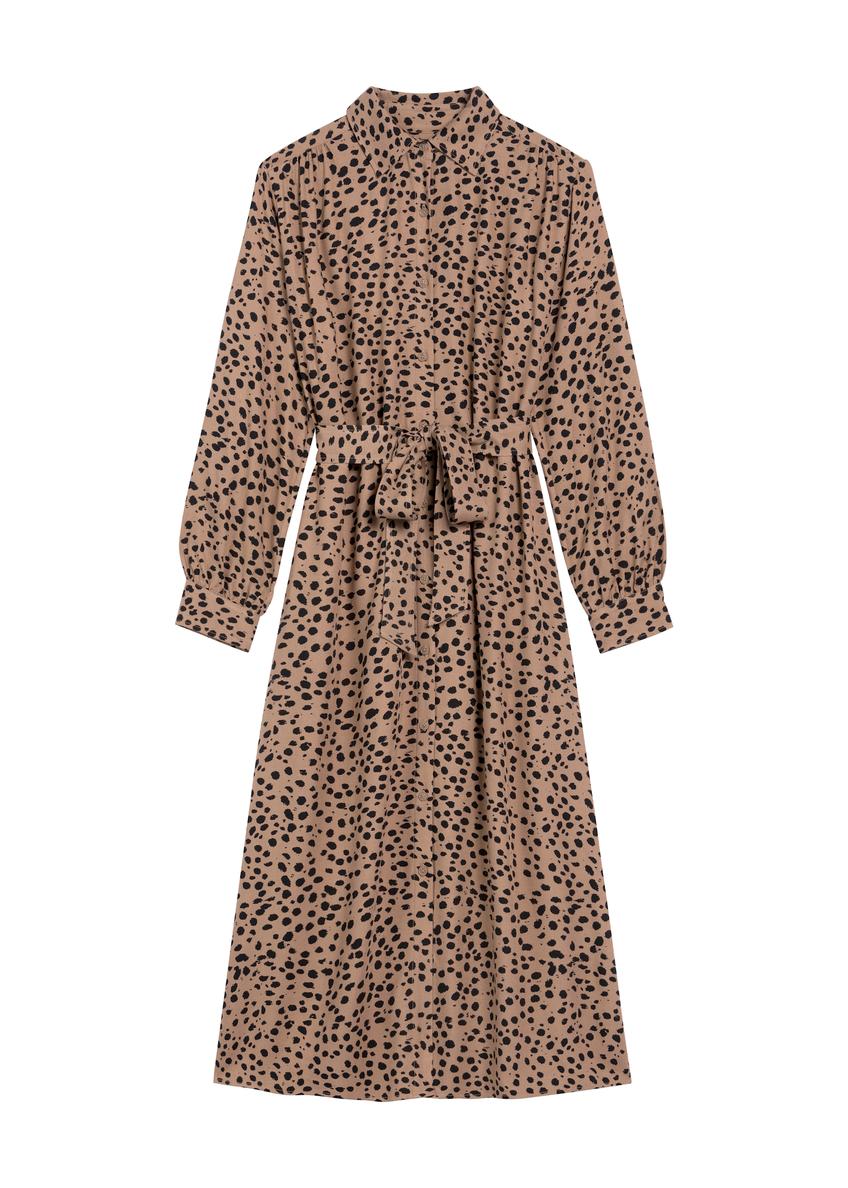 Dark beige long women's dress with spots SUKDT-0247-24(Z25)