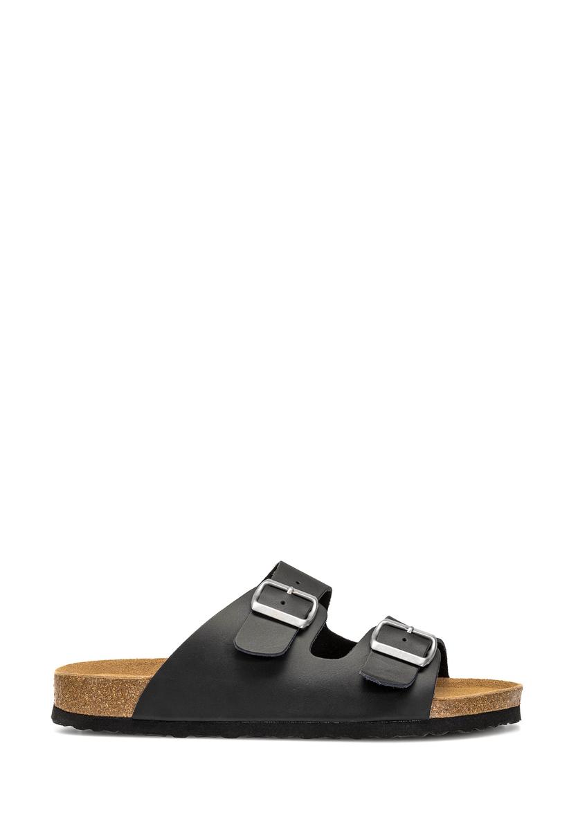 Black leather men's flip-flops BUTYM-0495-99(W25)-10