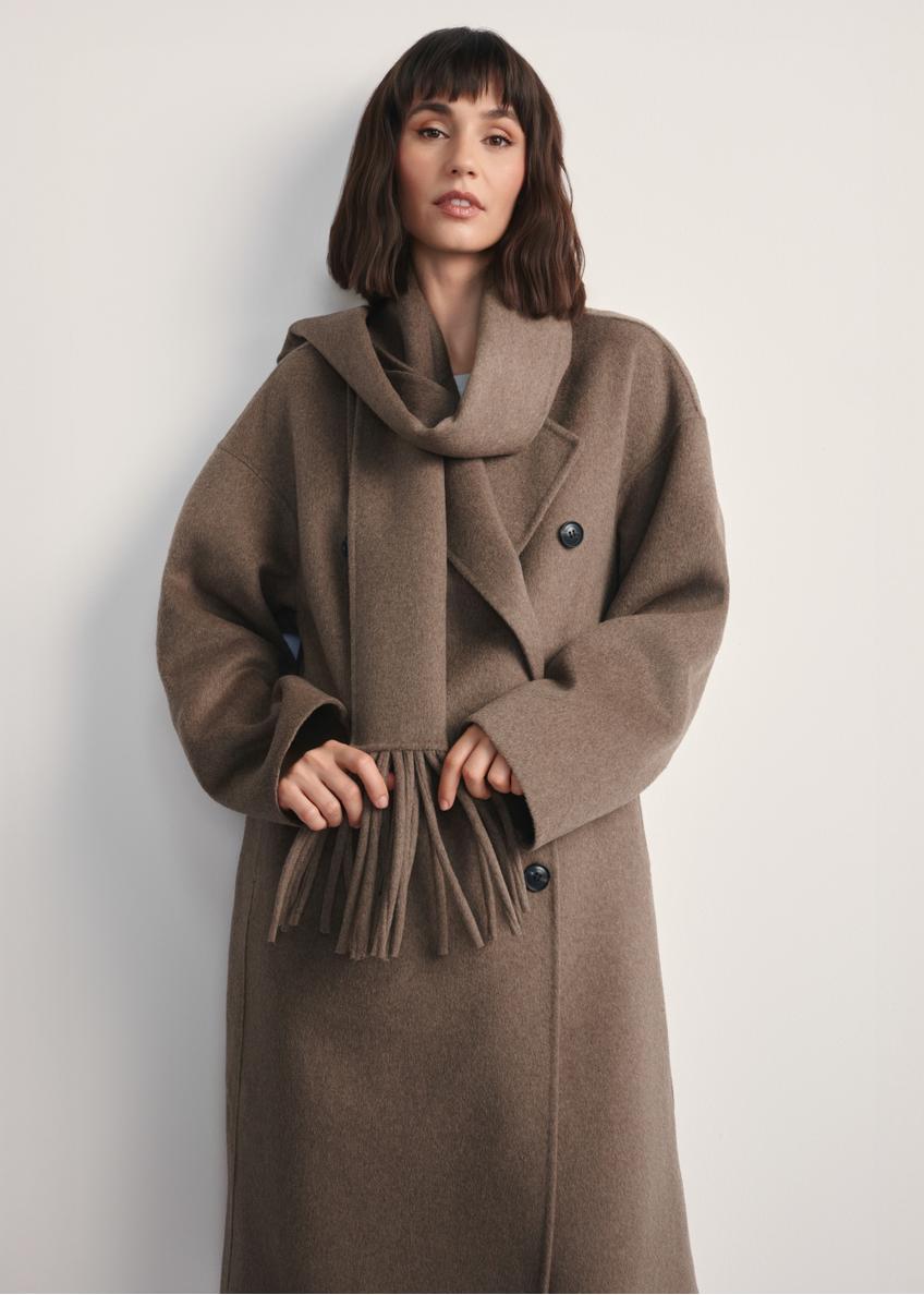 Dark beige women's wool coat PLADT-0063-82(Z25)