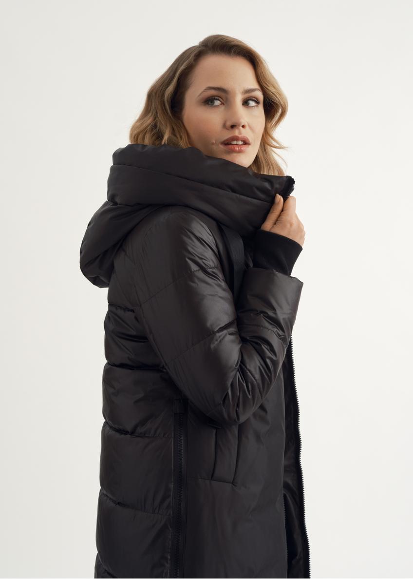 Women's black winter jacket with hood KURDT-0478-99(Z24)-01