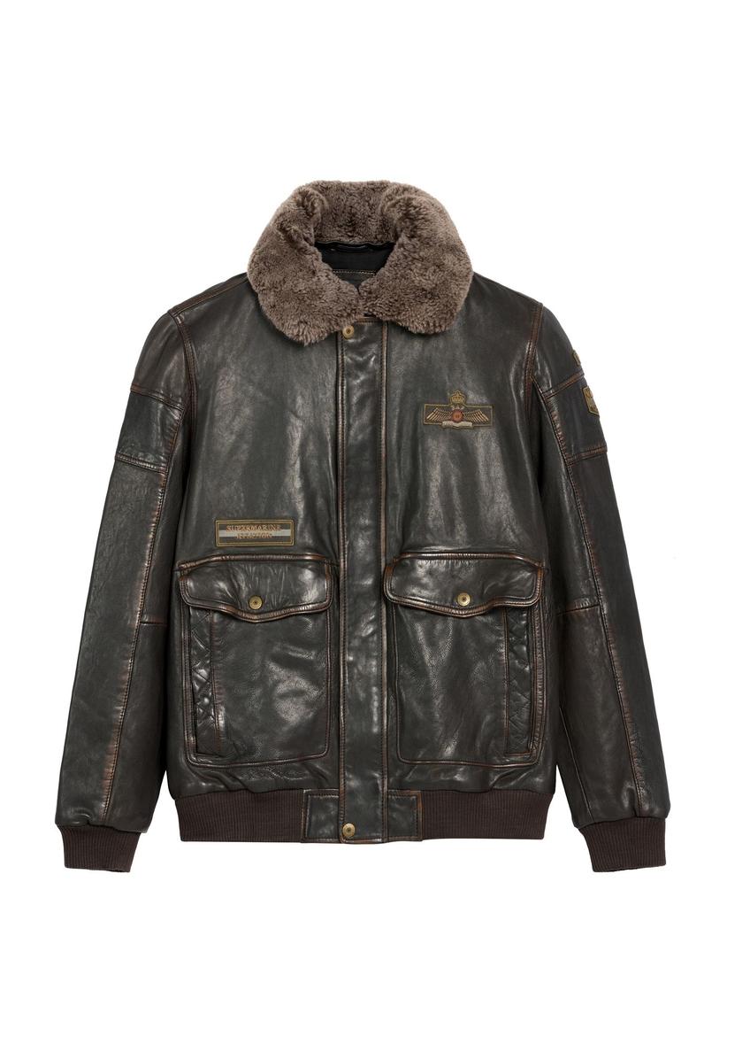 Brown leather jacket with collar KURMS-0380-1I(Z26)
