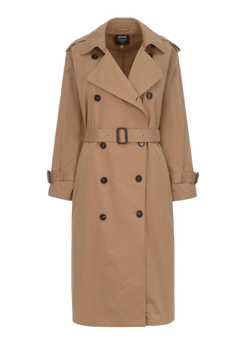 Brown women's coat with belt KURDT-0430-24(W23)-05