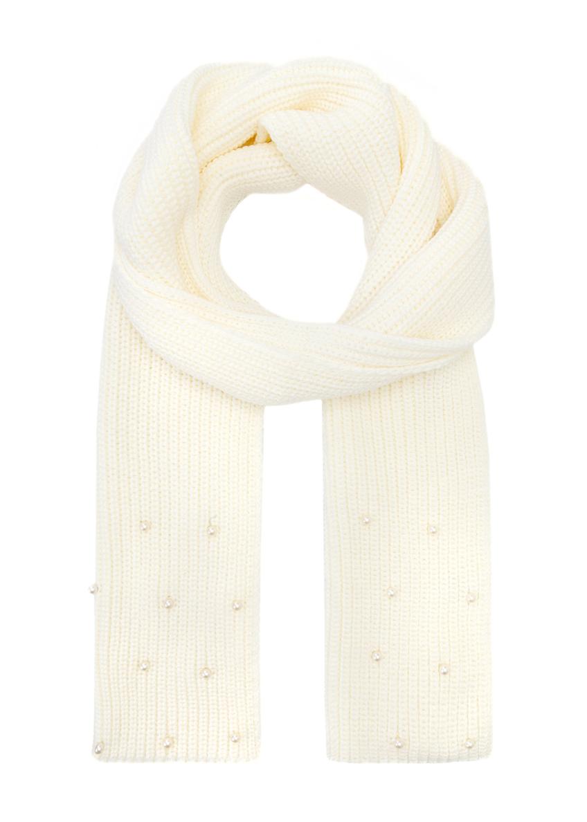 Women's white wool scarf SZADT-0211-11(Z25), front product view on white background.
