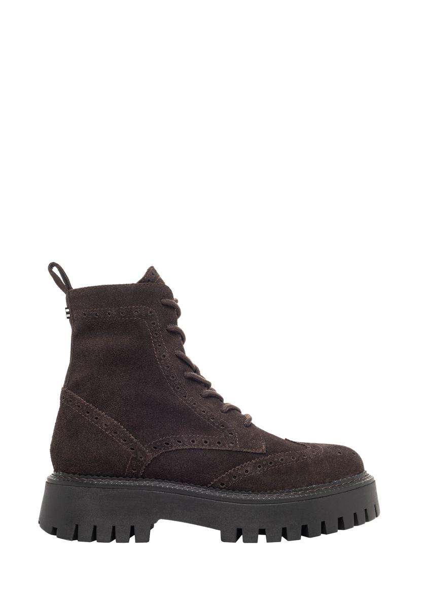 Women's suede ankle boots in brown color BUTYD-1289-1I(Z26), side view of the product on a white background.