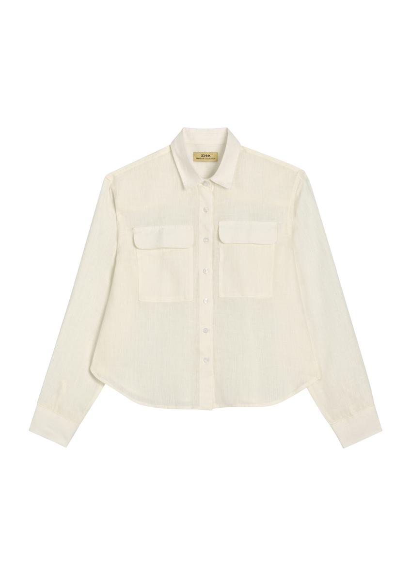 Women's white linen shirt KOSDT-0185-0B(W26)