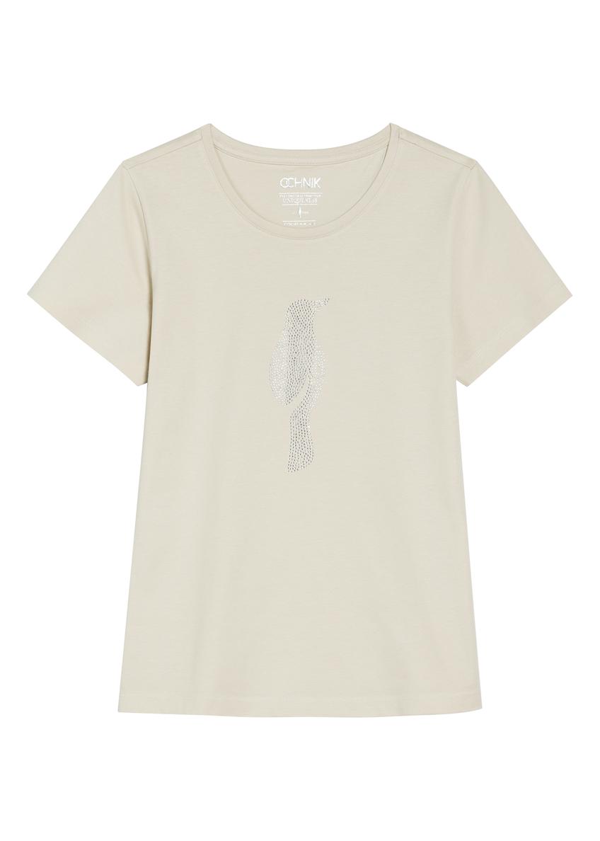 Light beige women's T-shirt with logo TSHDT-0157-1A(W26)