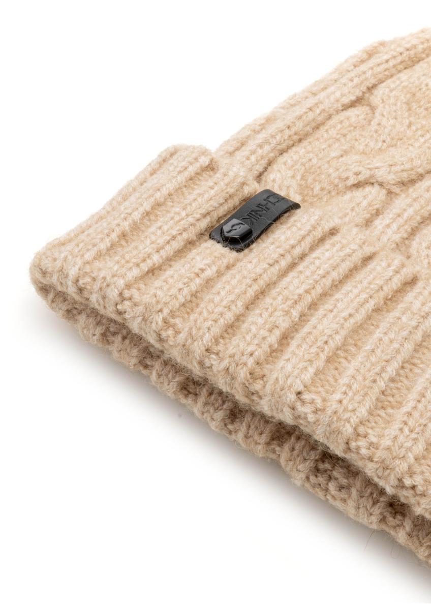 Beige women's cap with fur pompom CZADT-0044A-81(Z25)