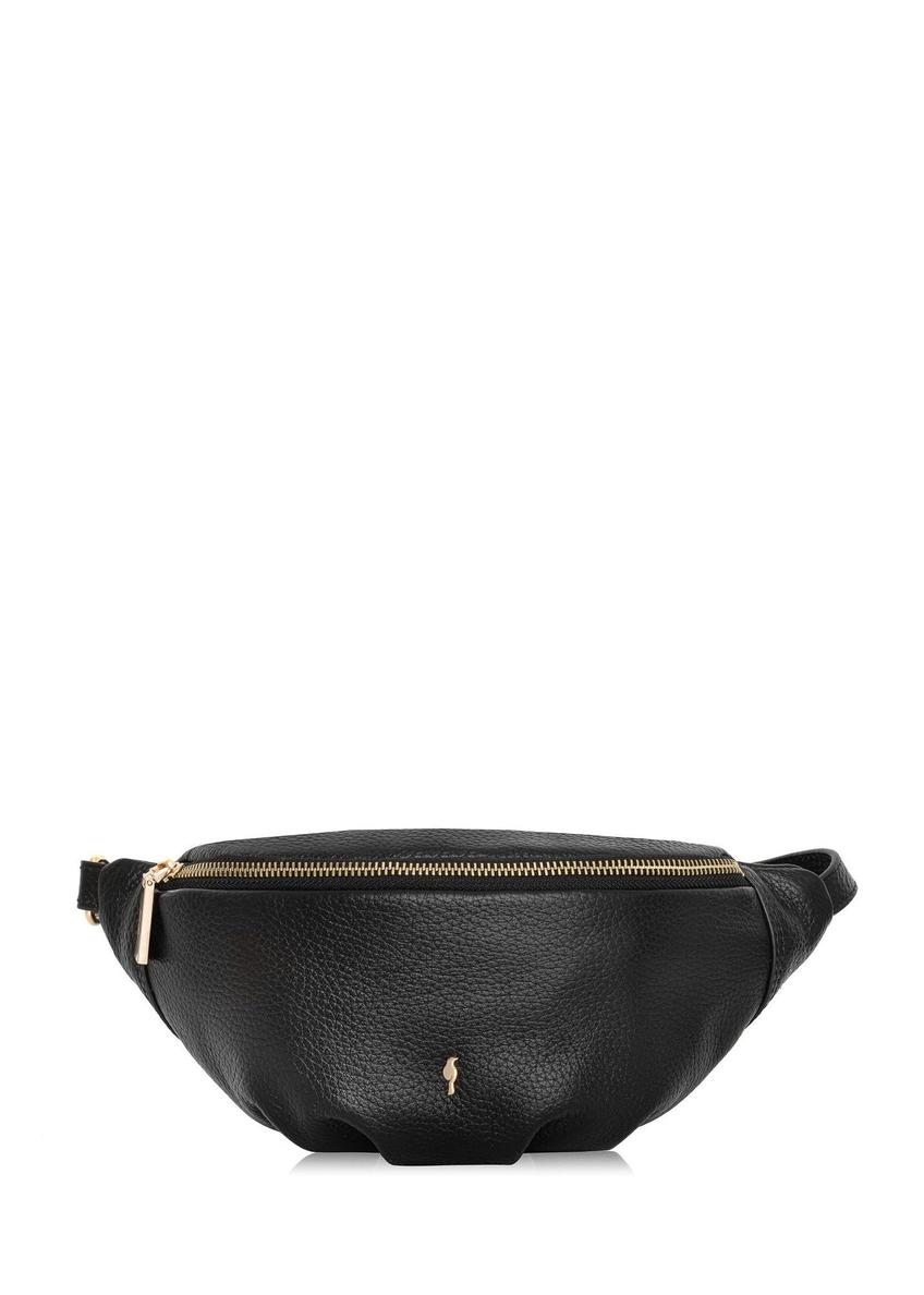 Women's black leather waist bag TORES-0894D-99(Z25) - close-up of the detail on a white background.