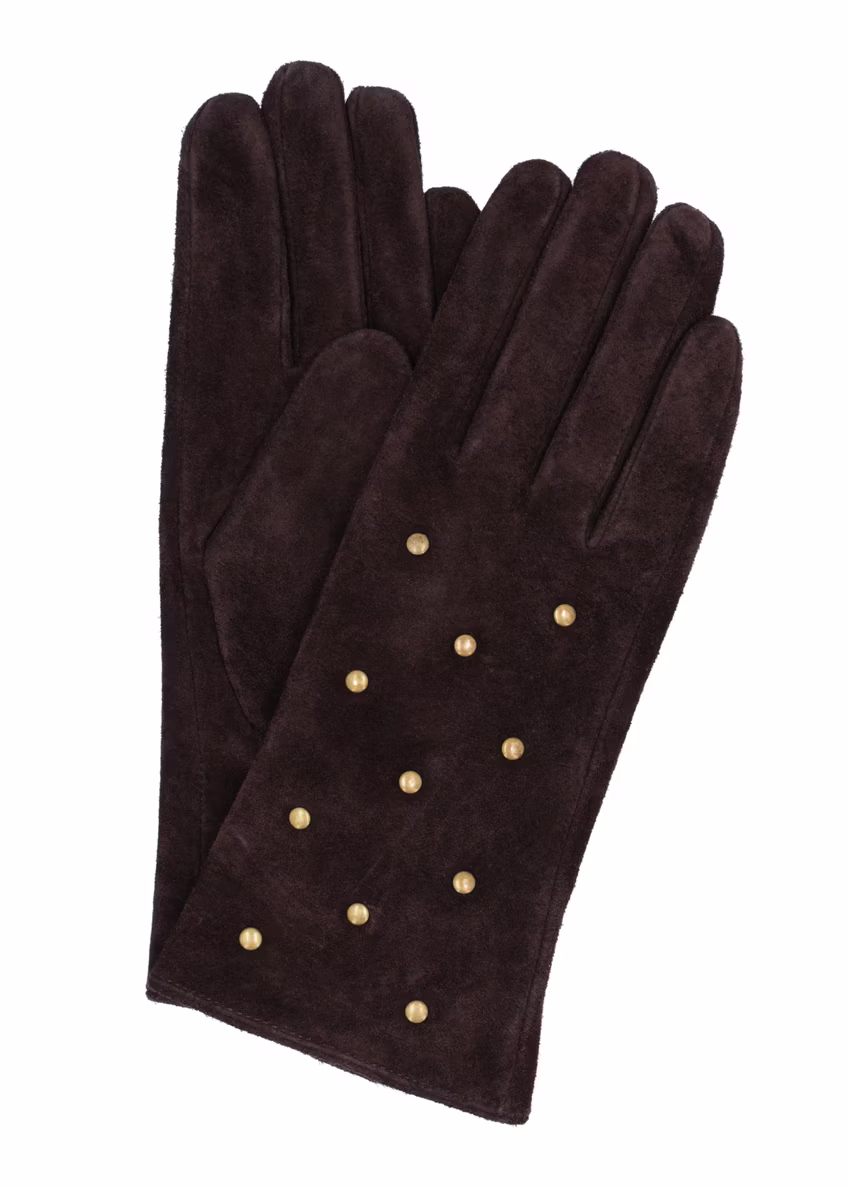 Brown suede women's gloves REKDS-0103-1I(Z26) - product view from above, on a white background.
