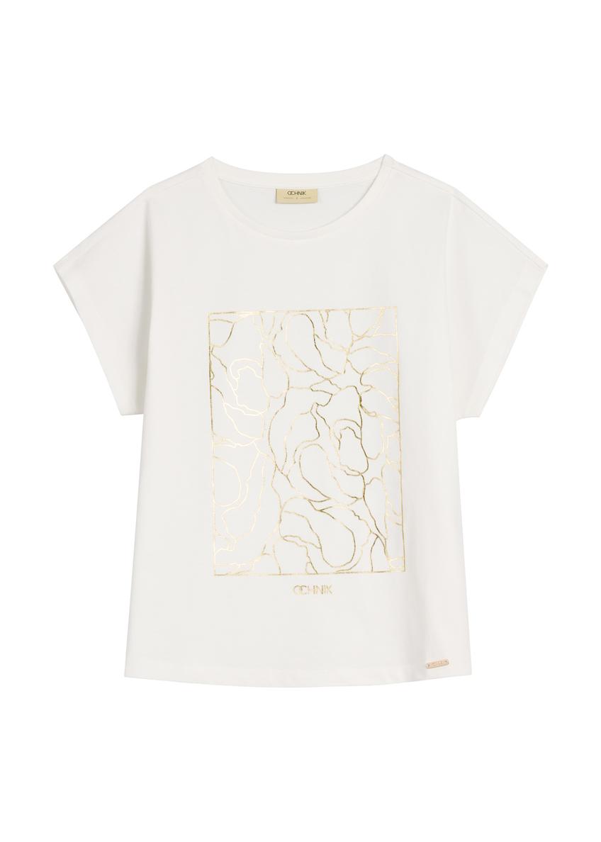 Cream women's T-shirt with gold print TSHDT-0162-0B(W26)