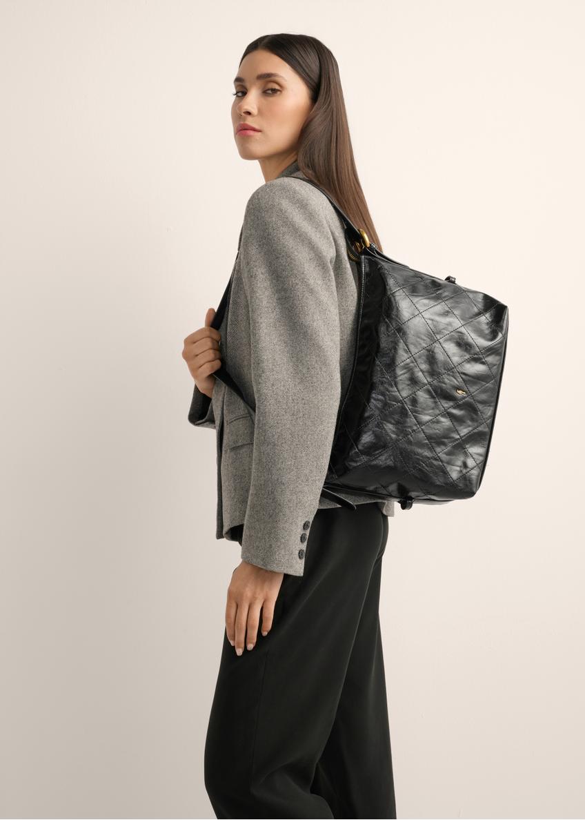 Black women's shoulder bag with stitching TOREC-1248-9P(Z26)