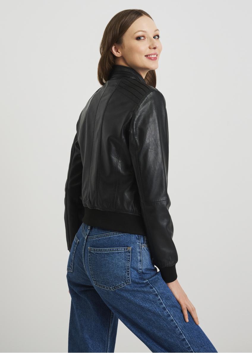 Women's leather jacket with welts KURDS-0348-5491(W22)