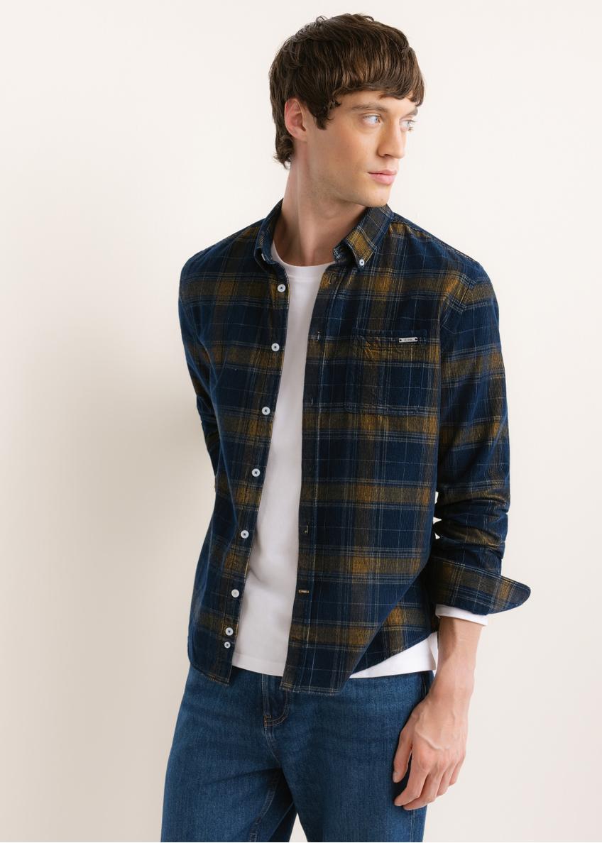 Navy blue men's checked shirt KOSMT-0371-7E(Z26)