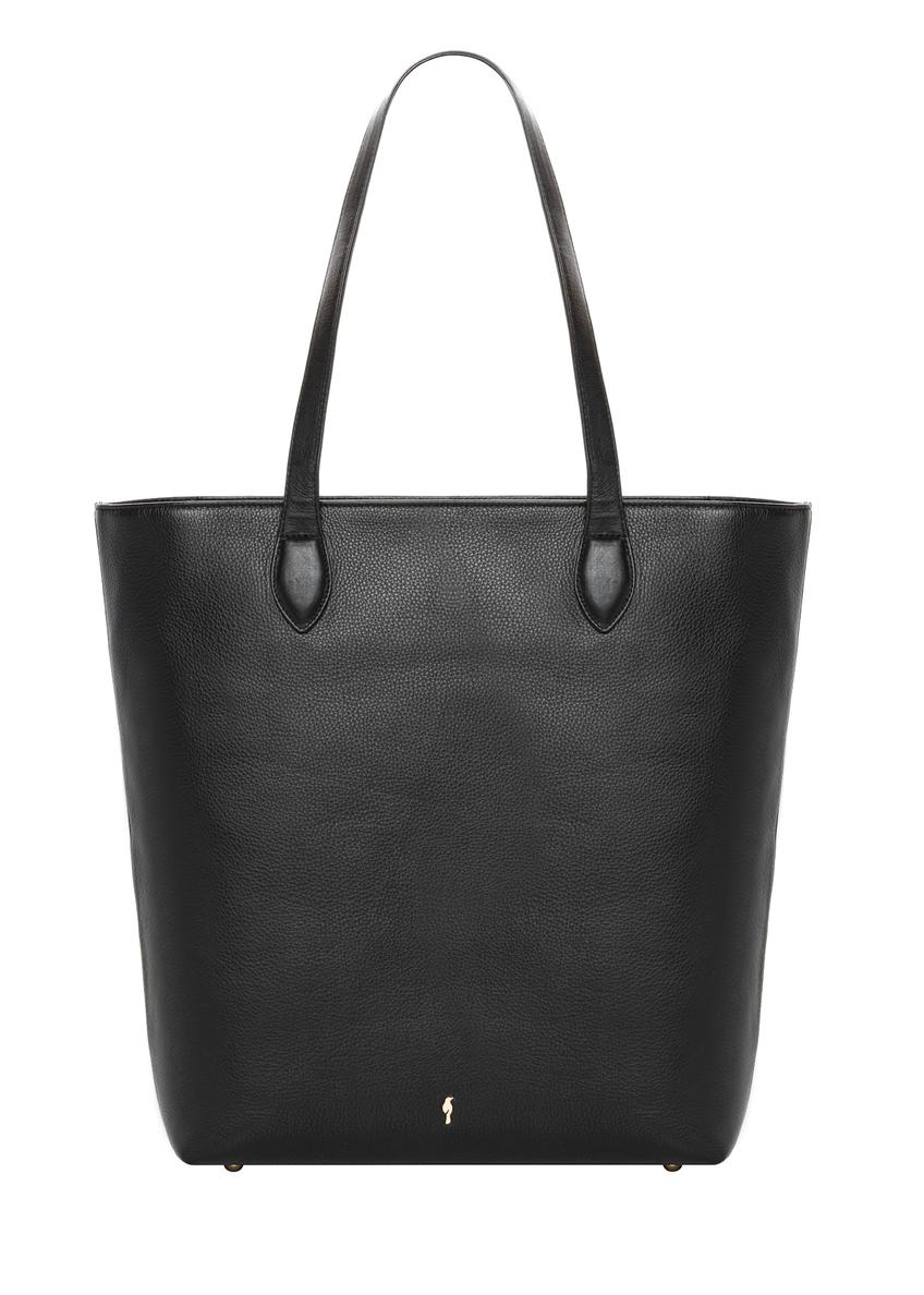 Black leather shopper bag TORES-1312-99(Z26), front product view on white background.