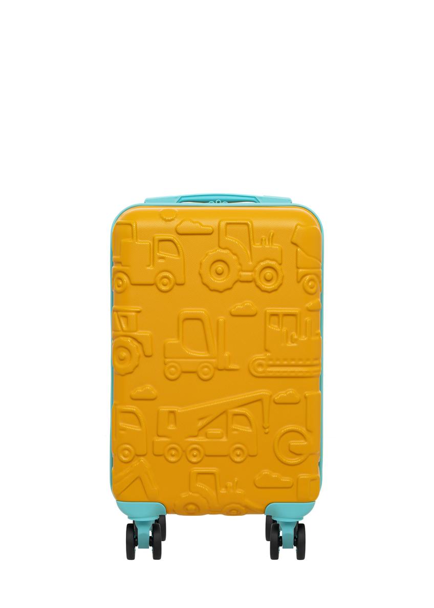 Small orange suitcase on wheels WALAB-0087-3B-18(W26), front product view on white background.