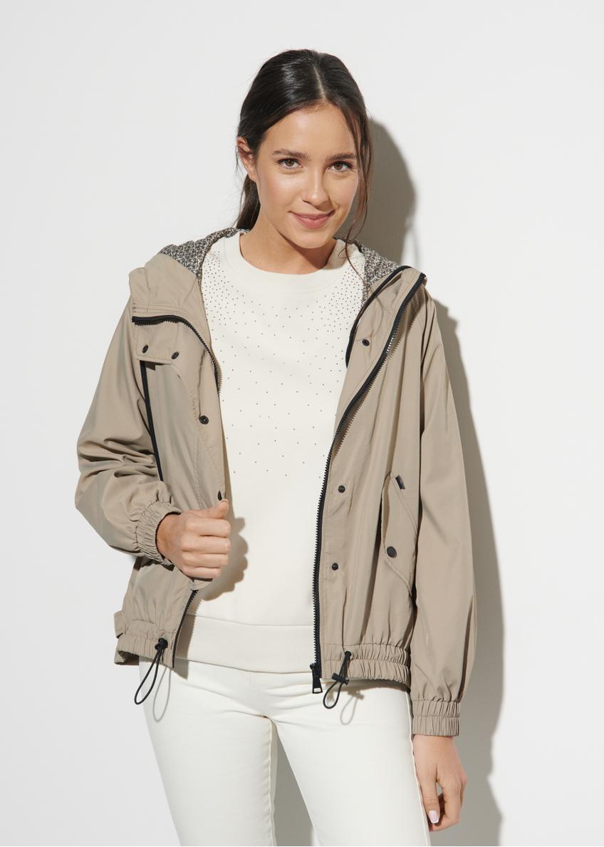 Beige women's hooded jacket KURDT-0417-81(W23)-01