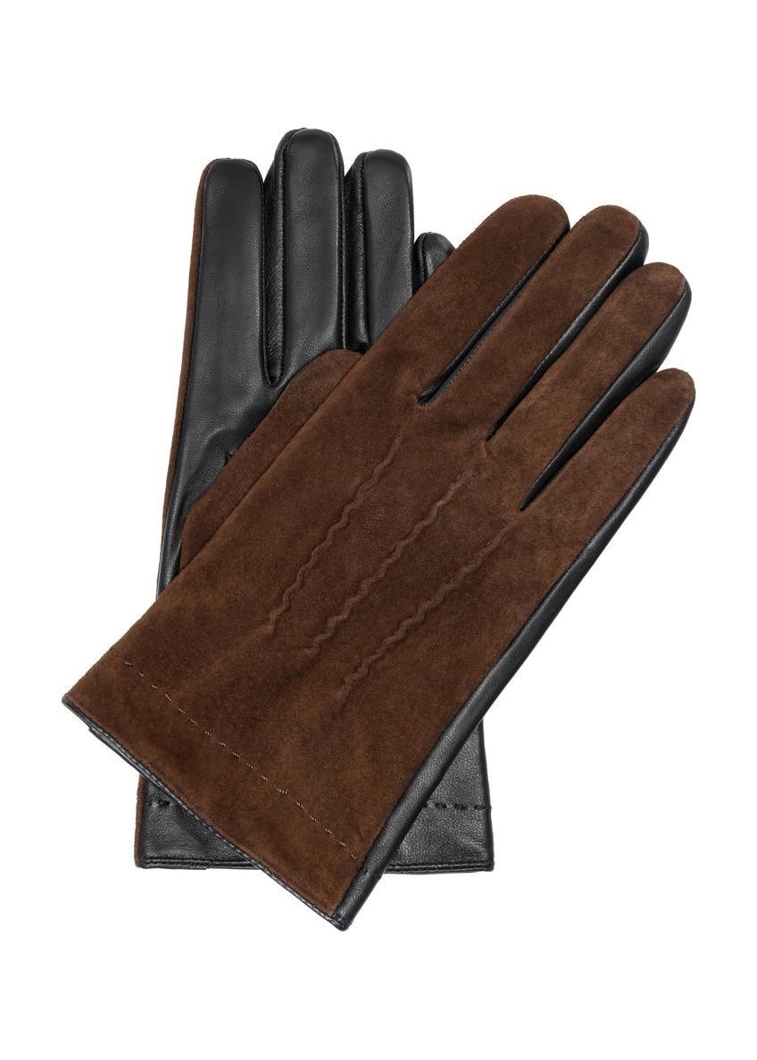 Brown insulated leather gloves for men REKMS-0075-89(Z23)-01