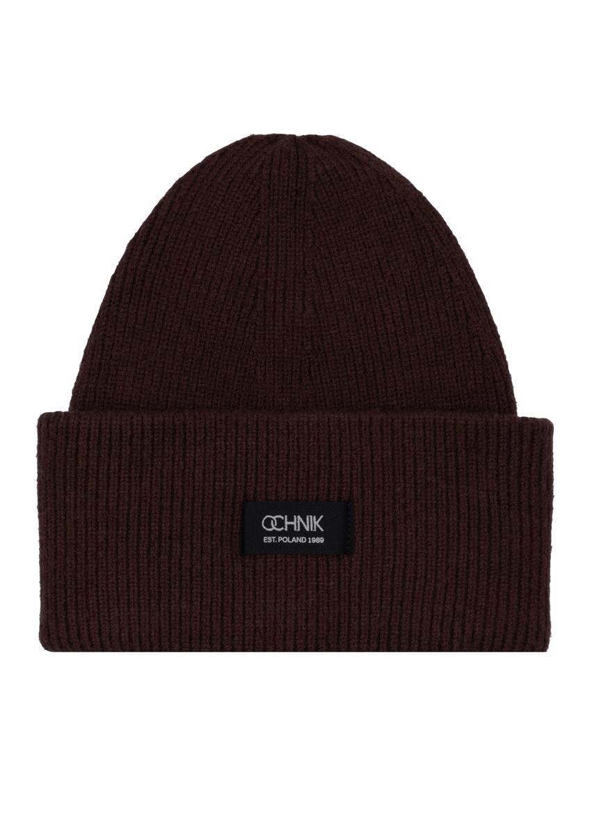 Brown men's viscose cap CZAMT-0098-1H(Z26), front product view on a light background.