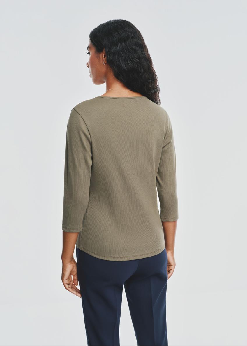 Women's khaki V-neck blouse LSLDT-0036-55(Z24)