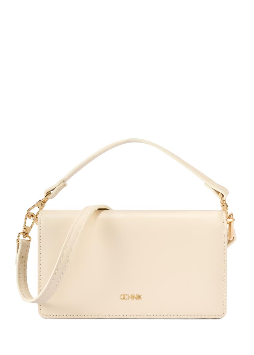 Cream women's wallet with strap POREC-0431-0B(W26) - front product view, on white background.