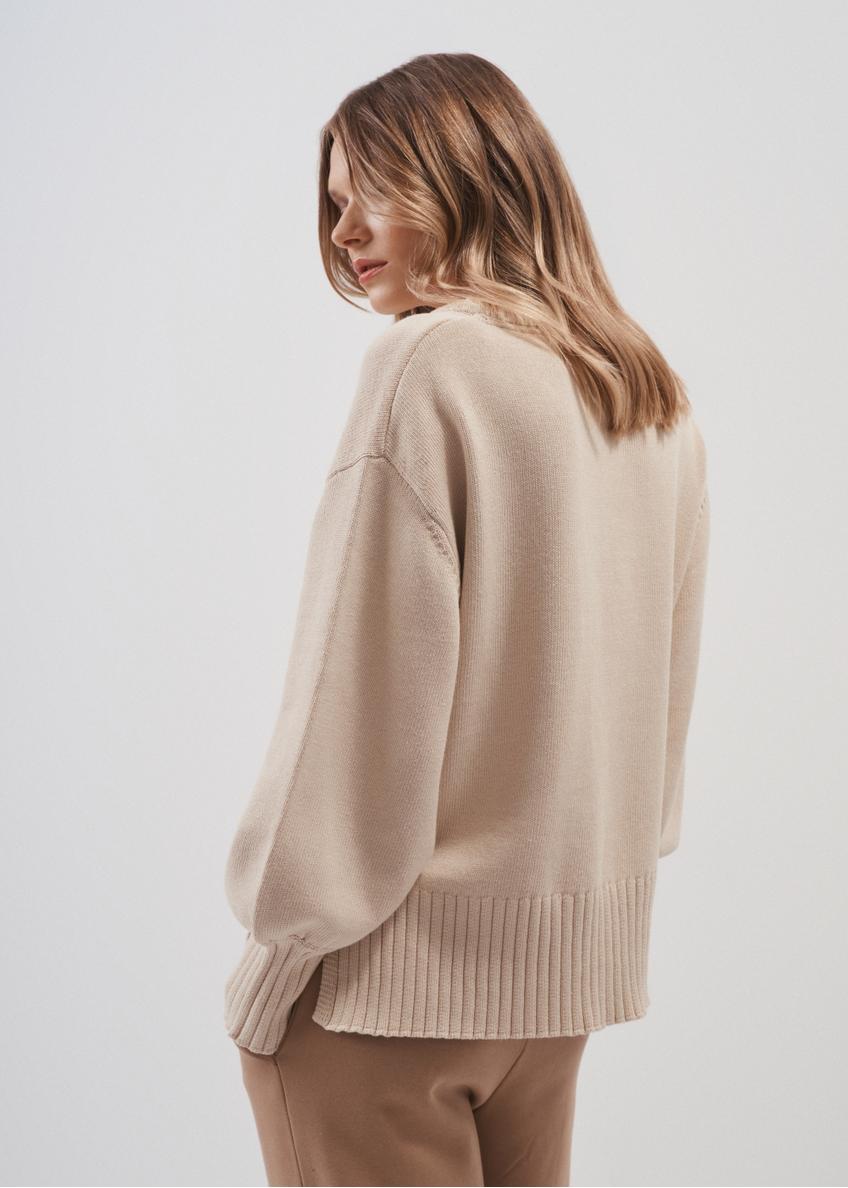 Cotton beige women's basic sweater SWEDT-0199-81(Z23)