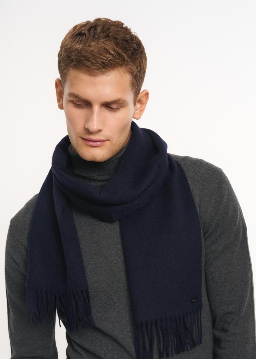 Men's navy blue wool scarf SZAMT-0034-69(Z23)-01