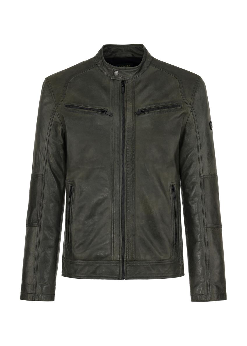 Olive leather men's jacket KURMS-0338-1360(W24)-04