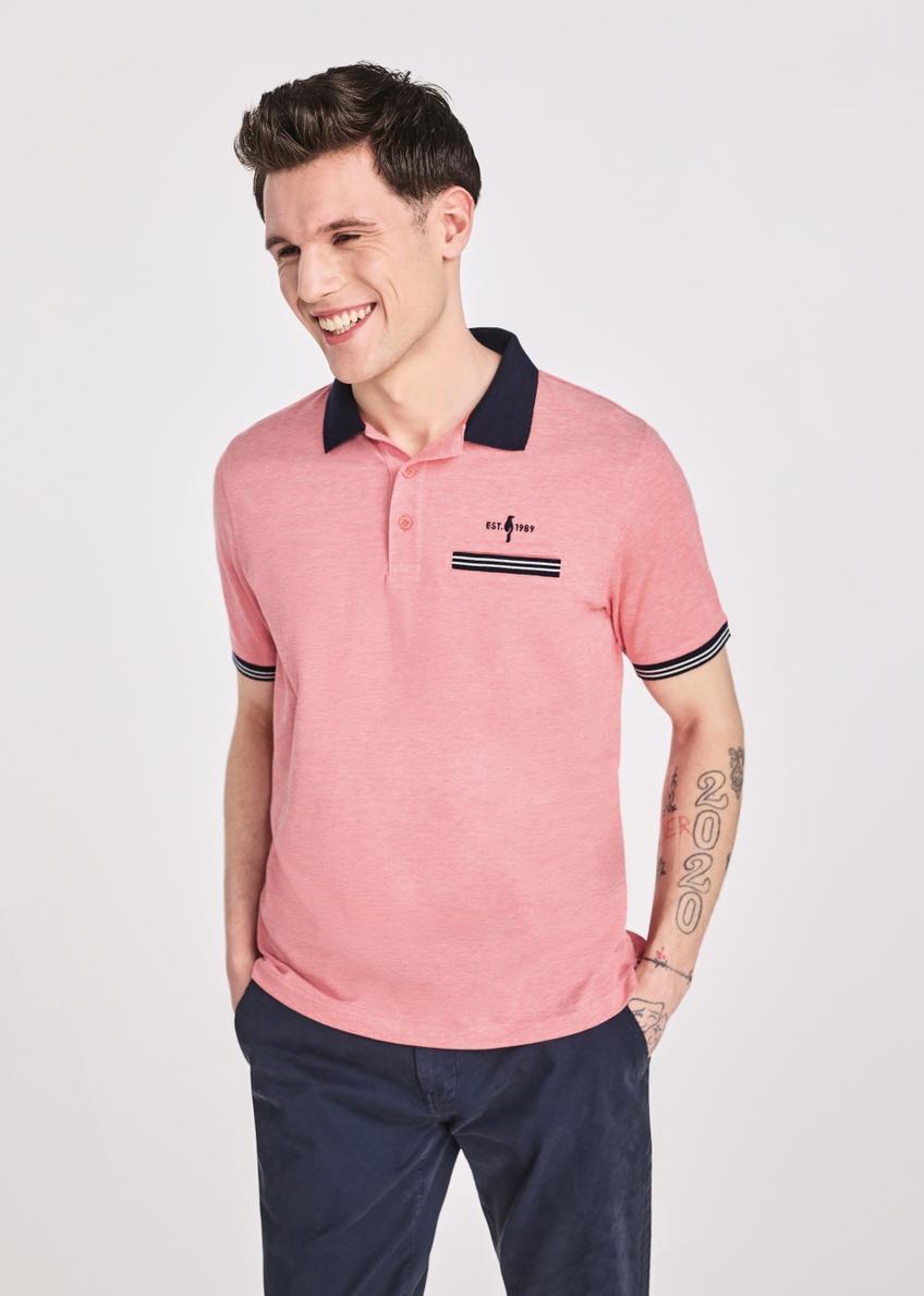 Coral polo shirt with contrasting accents POLMT-0068-18(W25)-02