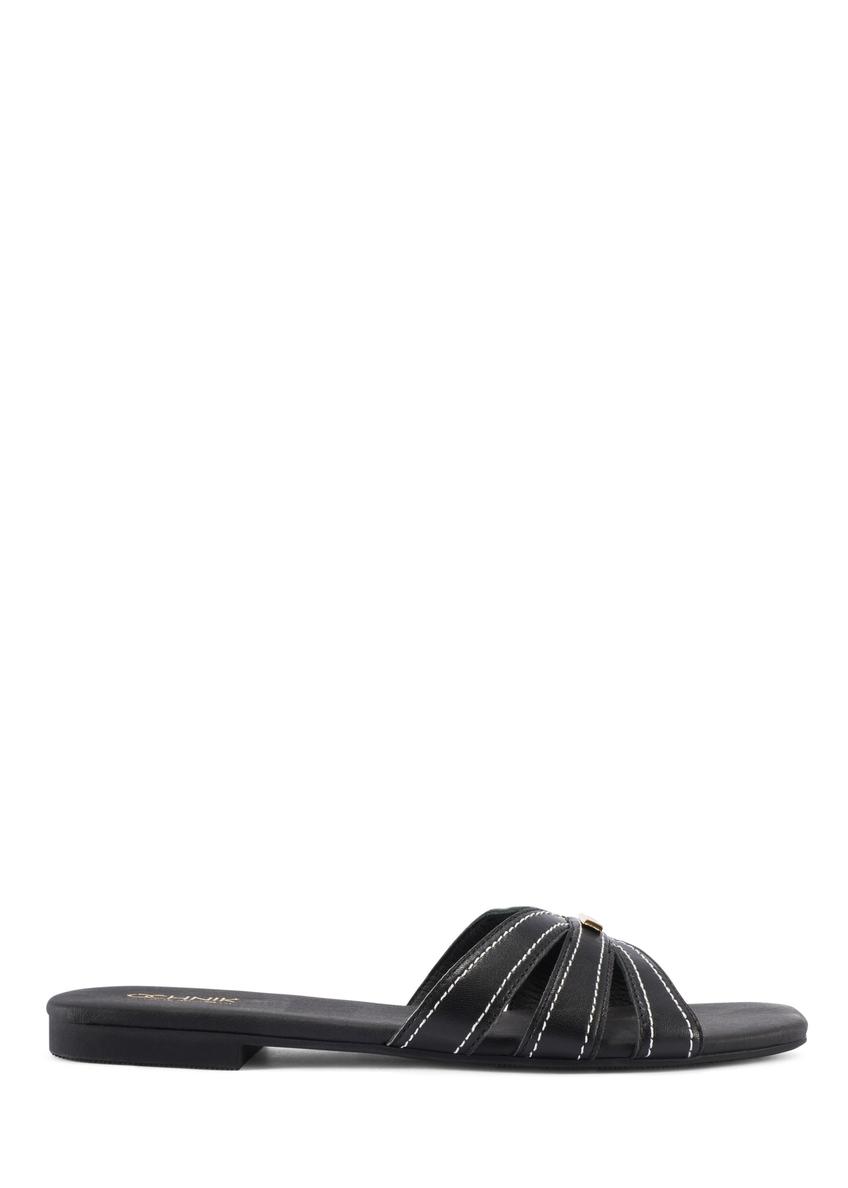 Black women's flip-flops with stitching BUTYD-1223-99(W26), side view of the product on a white background.