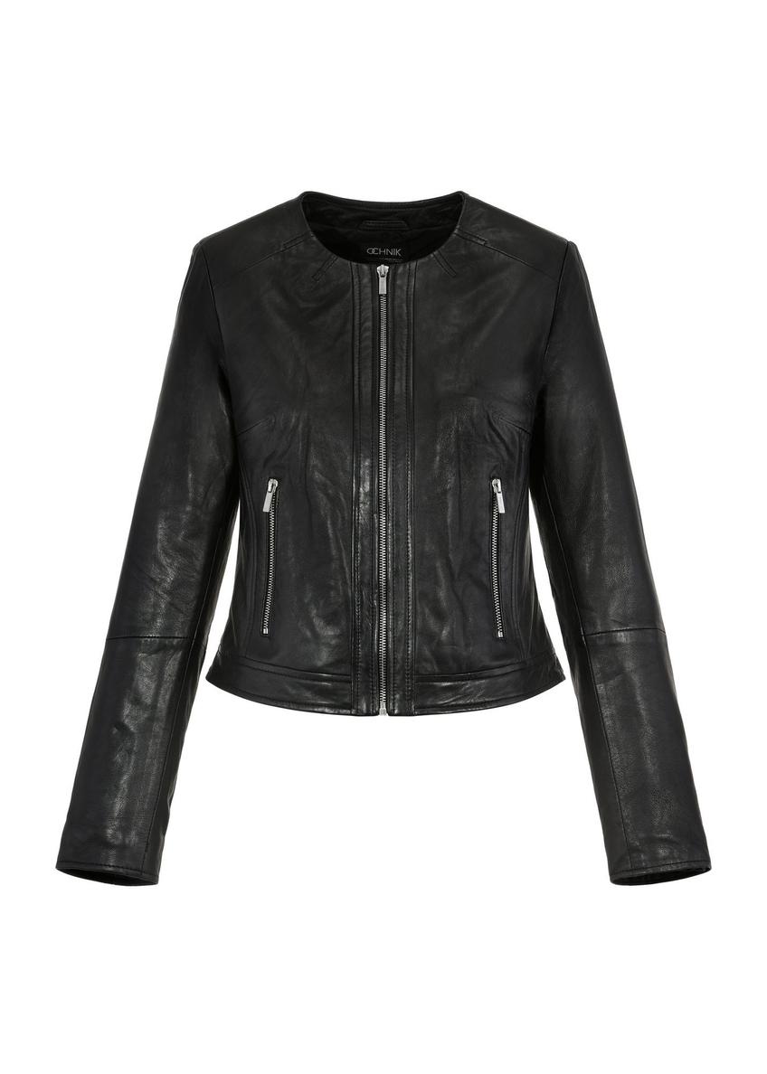 Black short women's leather jacket KURDS-0294-1340(KS)