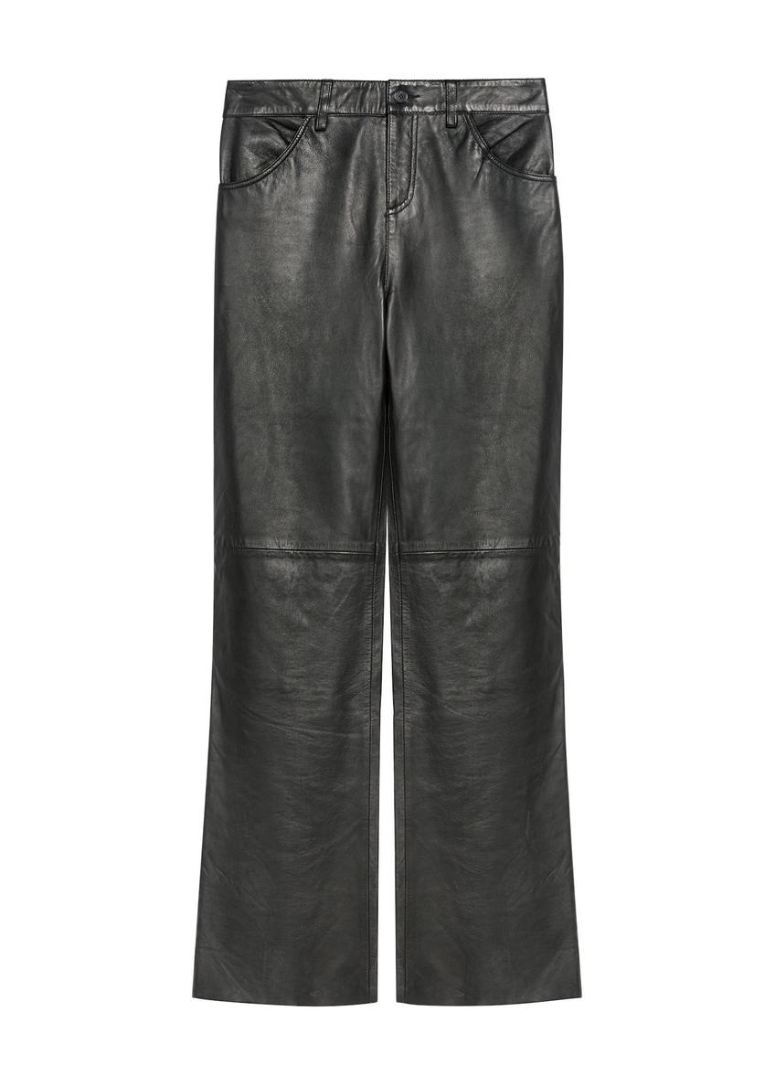 Black wide-leg leather trousers for women SPODS-0038-99(Z26)