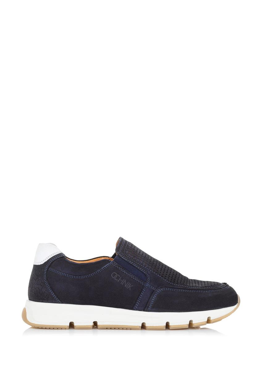 Navy blue leather men's sneakers BUTYM-0433-69(W23)-08