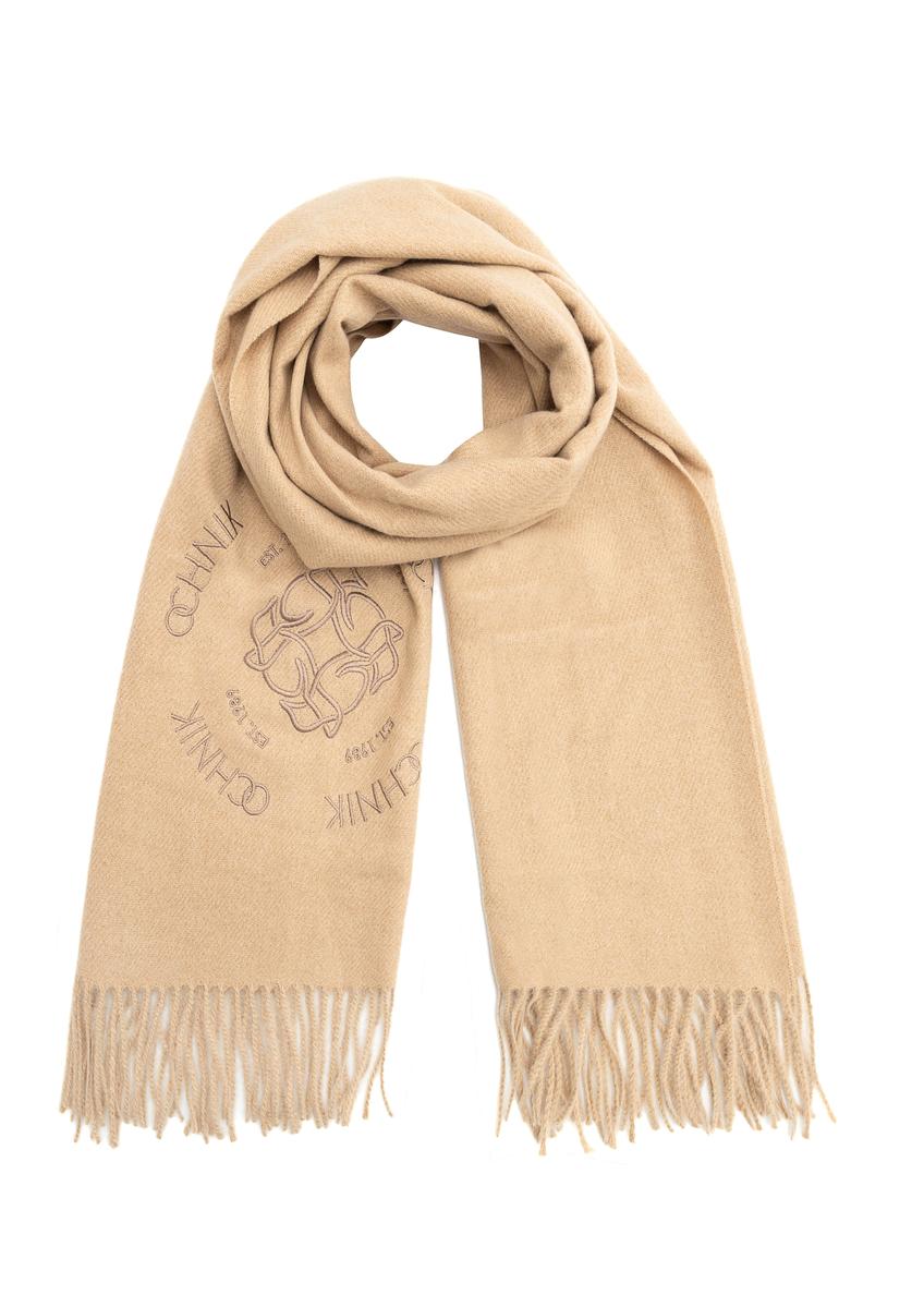 Beige women's scarf with a wool blend SZADT-0146-81(Z25), front view of the product on a white background.