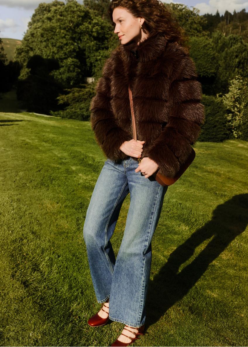 Short dark brown women's fur coat FUTDP-0085-1I(Z26)