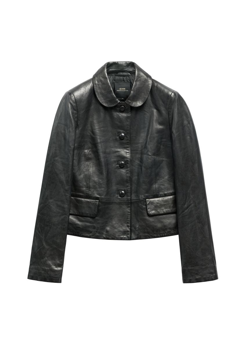 Black short women's leather jacket KURDS-0598-99(W26)