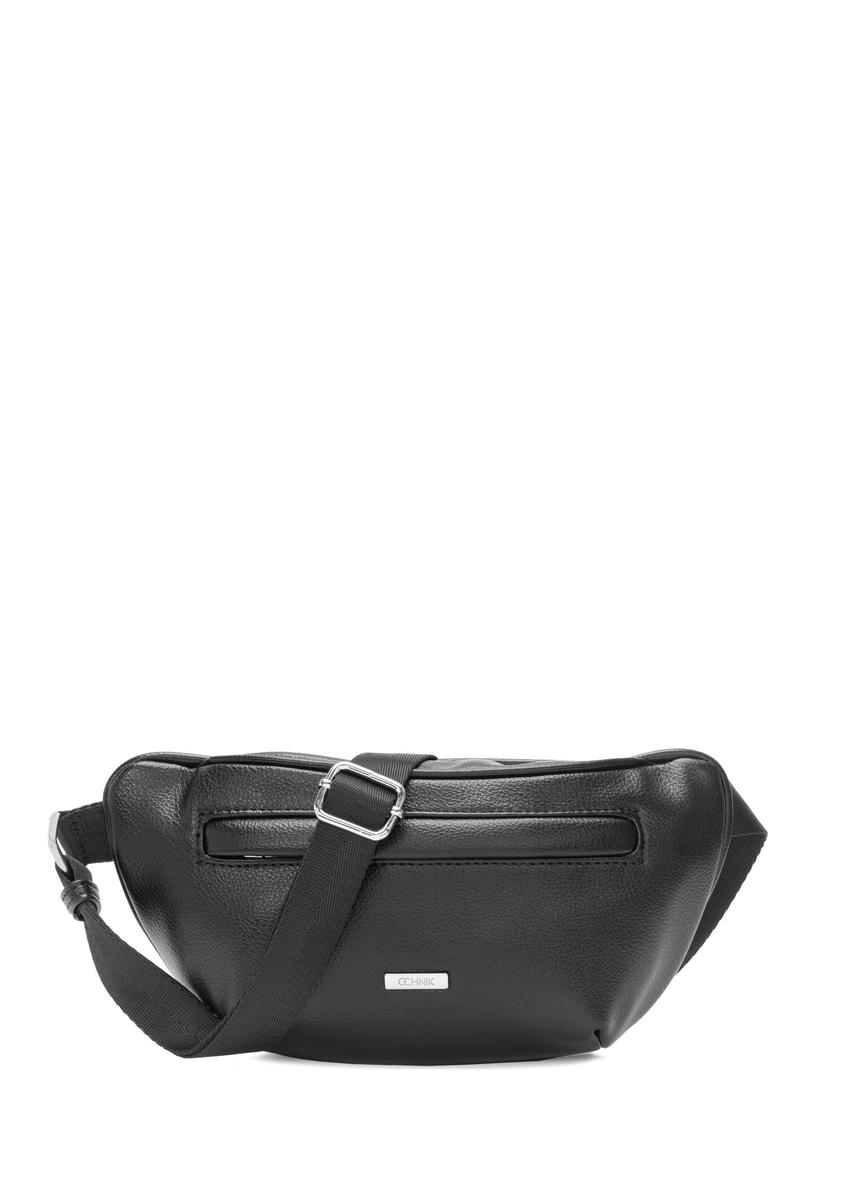 Black women's imitation leather waist bag TOREC-1194-99(W26), front product view on white background.
