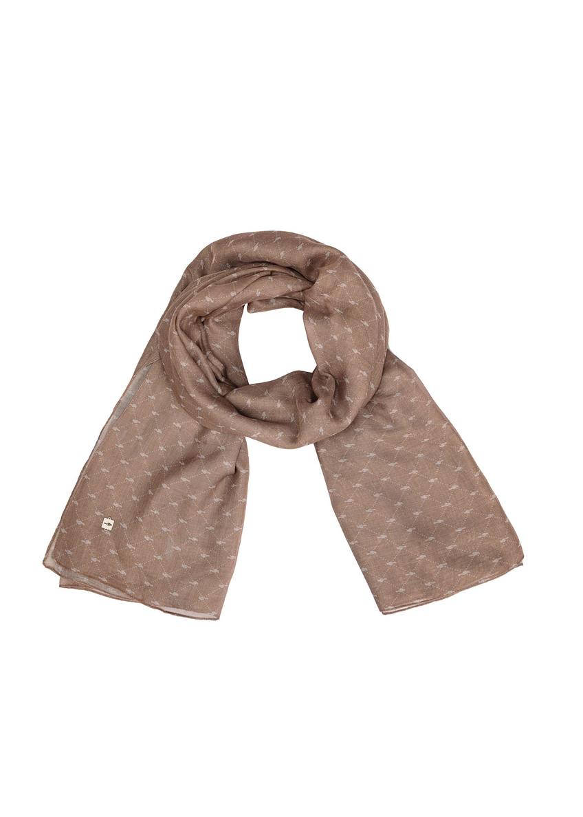 Light brown women's scarf with monogram SZADT-0200-1H(W26), front product view on white background.