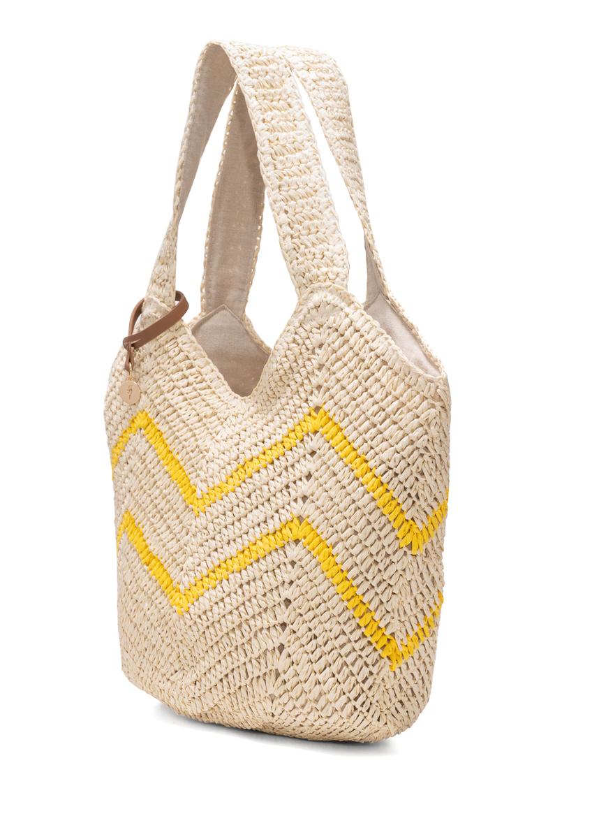 Stiffened straw imitation shopper bag TOREC-0942A-25(W25)