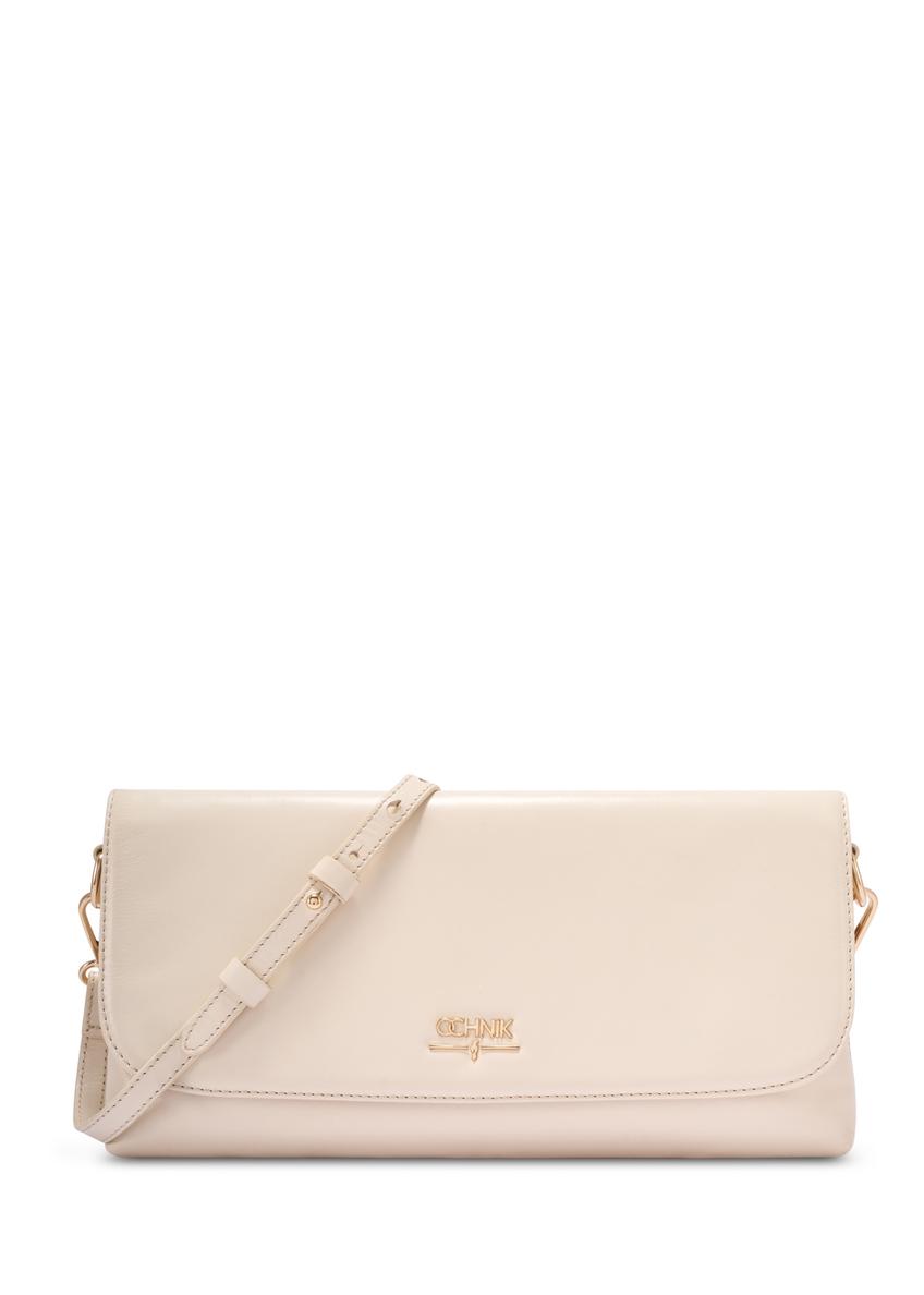 Cream leather clutch bag TORES-1271-0B(W26) - front product view, on white background.
