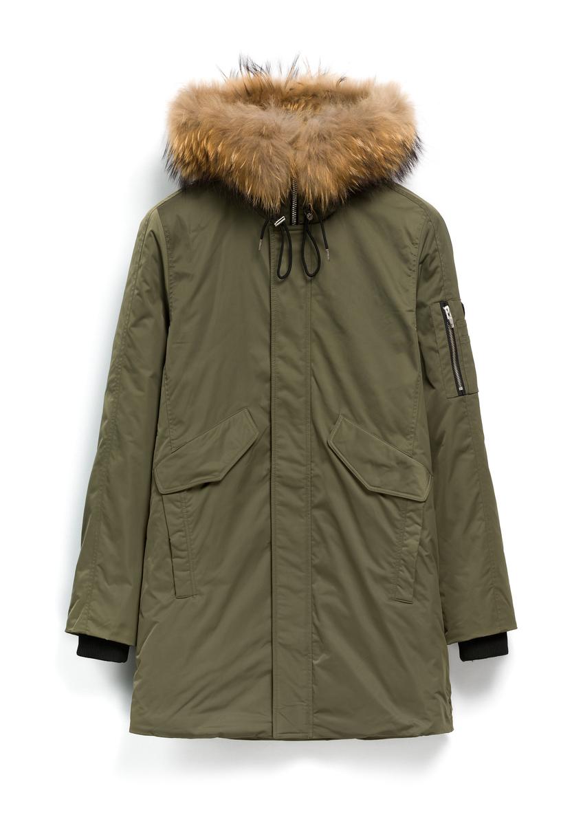 Olive-colored men’s winter jacket, model KURMT-0445-8D(Z26), front view on a white background.