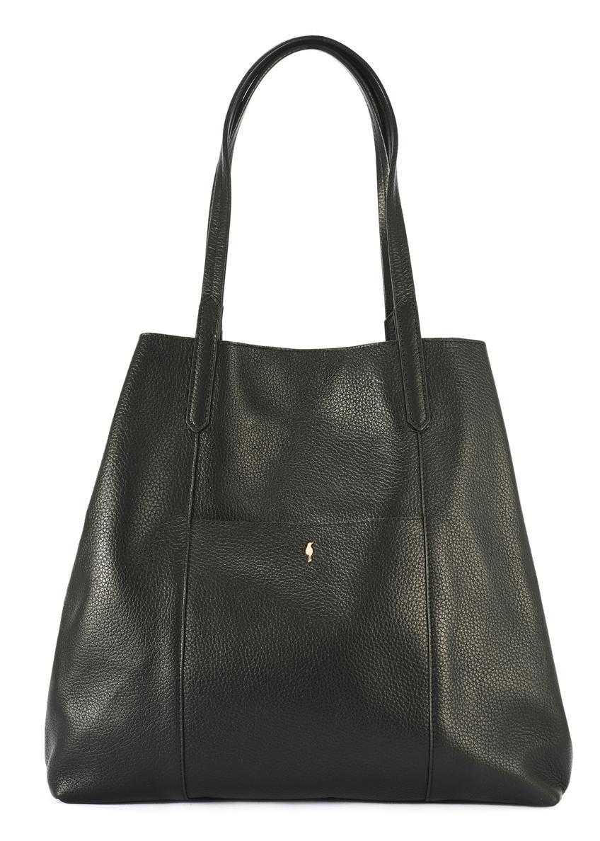 Black large leather shopper bag TORES-1212-9I(W26) - front product view, on white background.