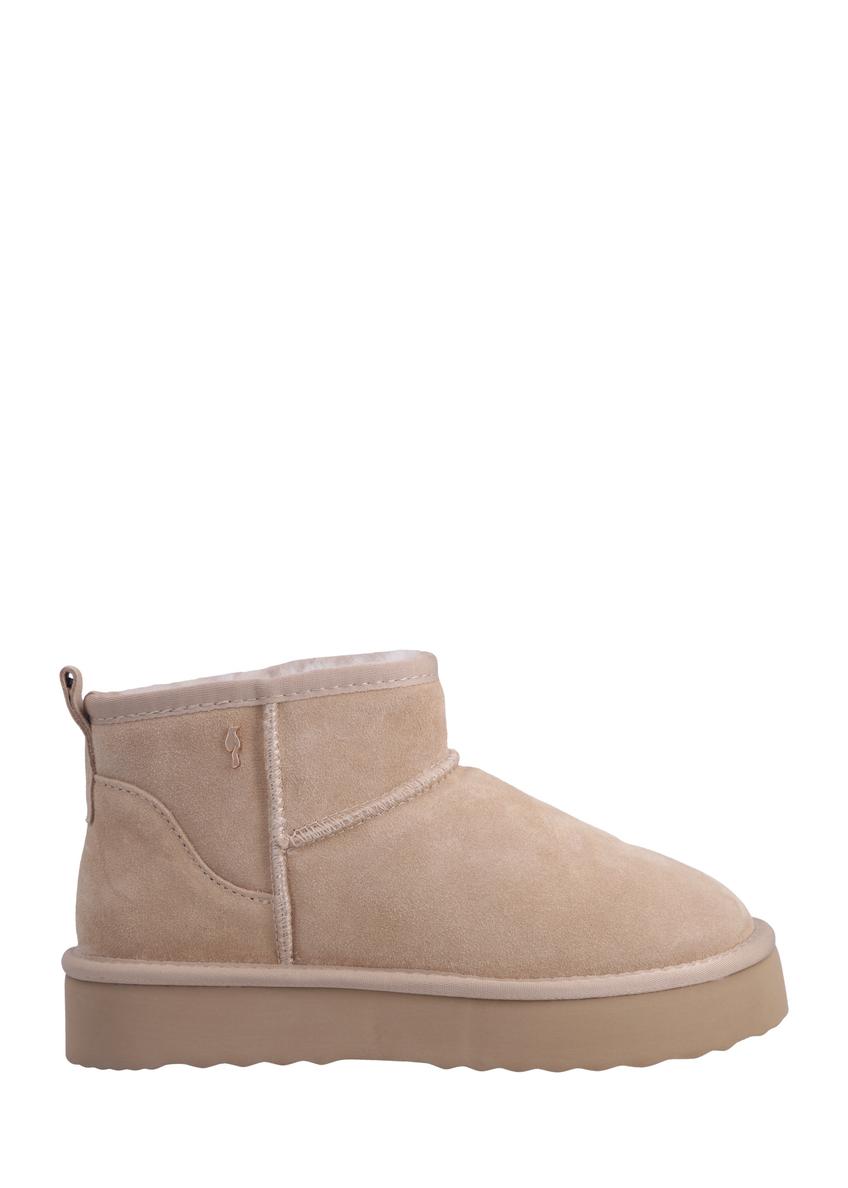 Beige short women's snow boots BUTYD-1138-1K(Z26), side view of the product on a white background.