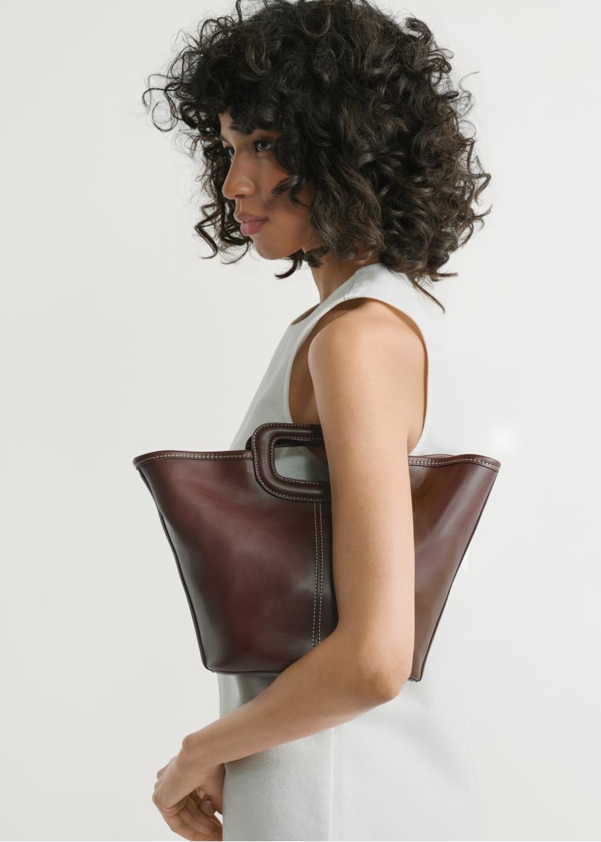 Dark brown women's handbag with stitching TOREC-1213-1H(W26)