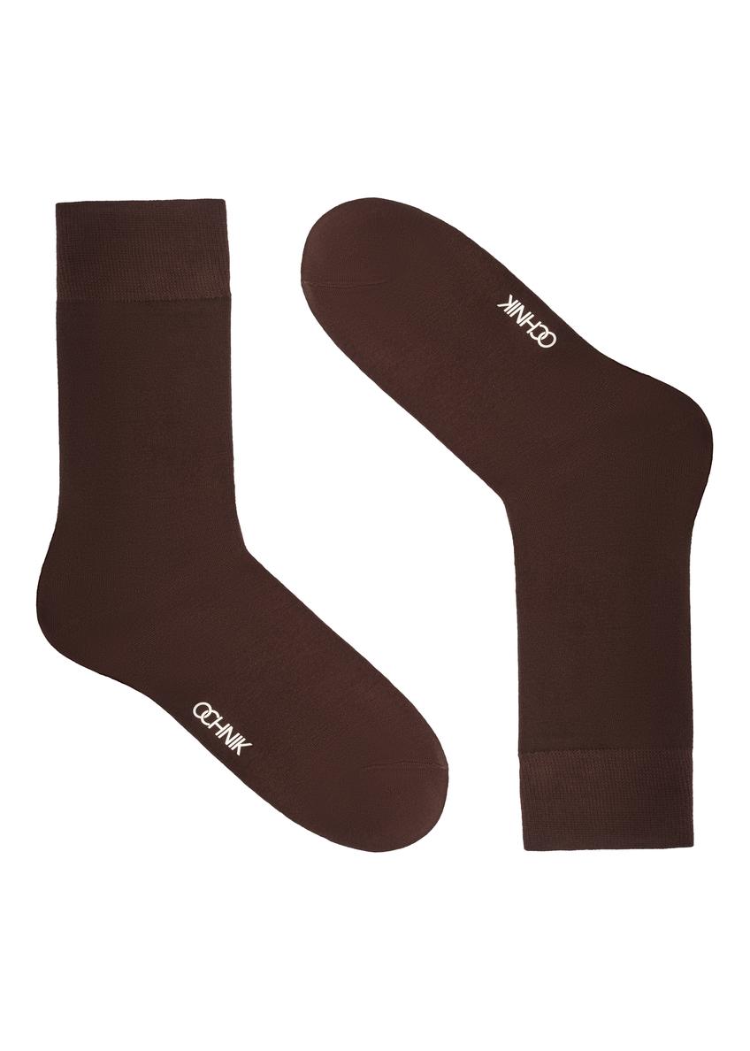 Brown men's long socks SKAMT-0203-1I(W26), side product view on white background.