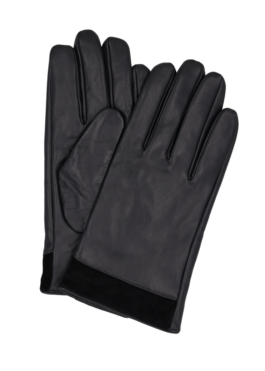 Men's black leather gloves REKMS-0090-99(Z26), product view from above, on white background.