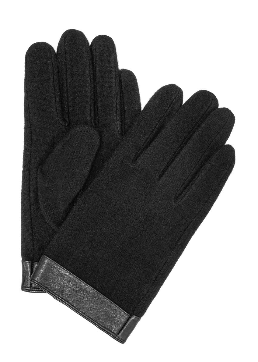 Men's black wool gloves REKMS-0084-99(Z25) - front product view on white background.