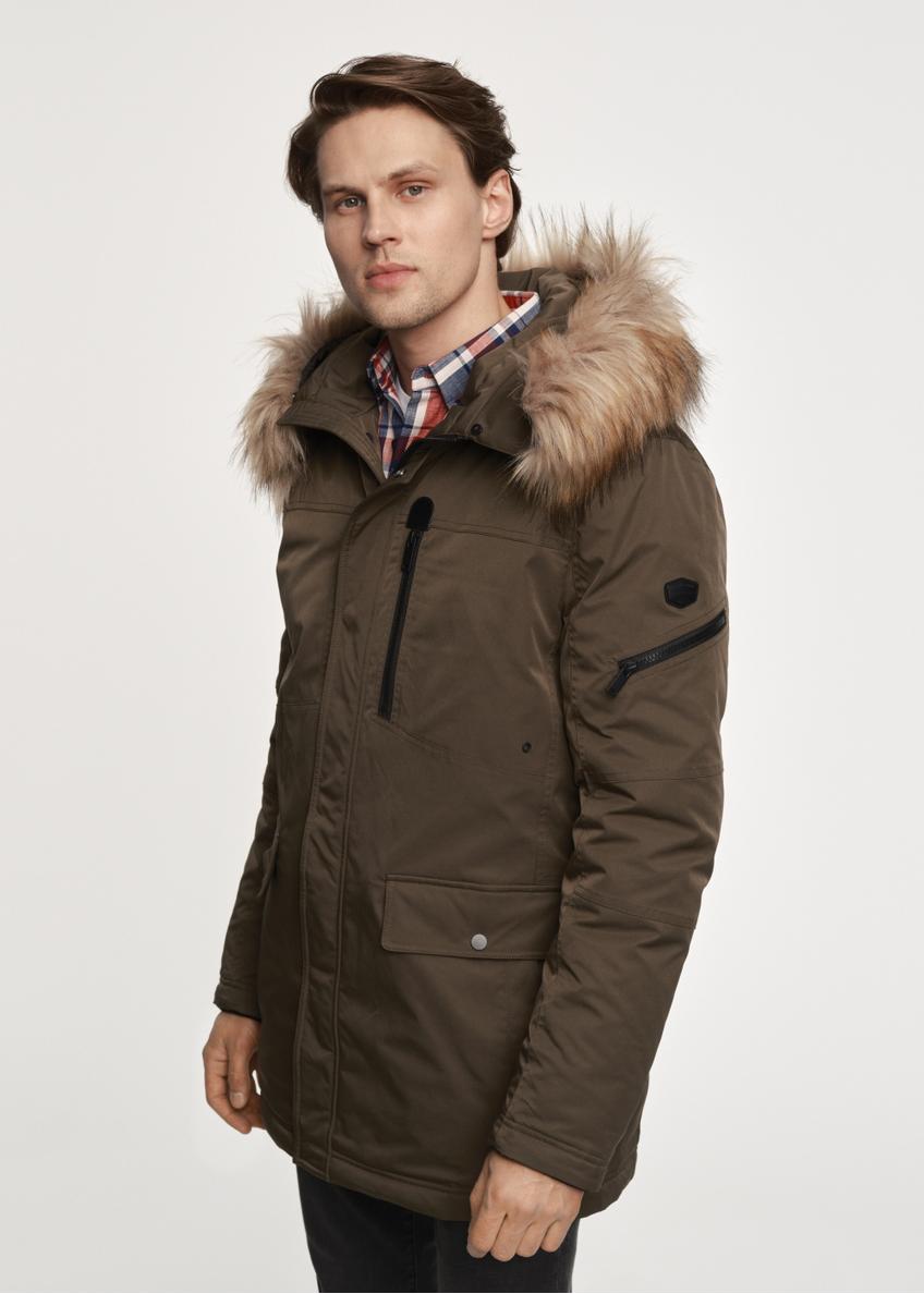 Men's khaki jacket with hood KURMT-0317-55(Z23)-01