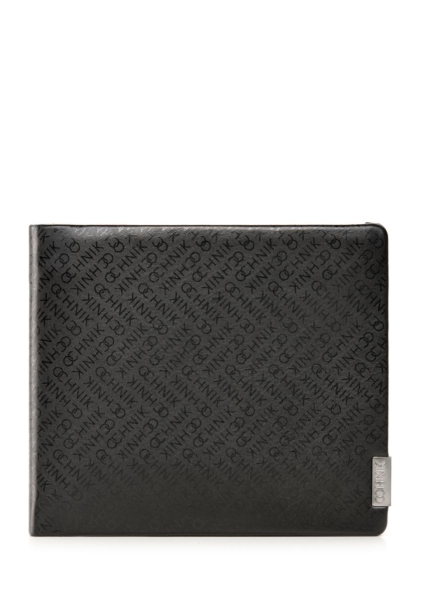 Black leather men's wallet with logo PORMS-0665-99(Z25)