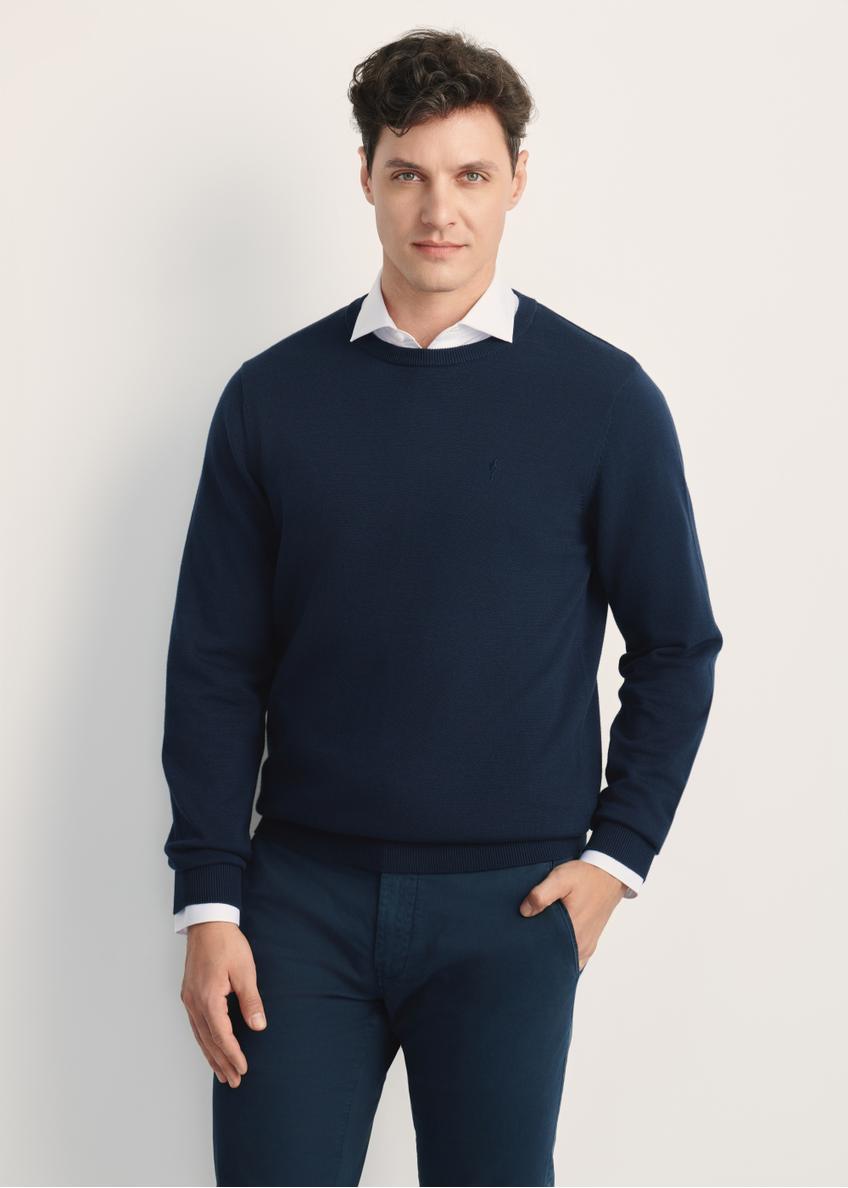 Navy blue men's basic sweater SWEMT-0114A-69(Z24)