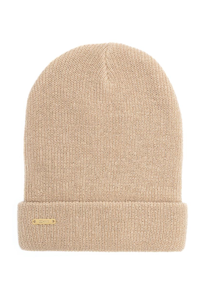 Beige women's hat with gold thread CZADT-0031A-81(Z25), front product view on white background.